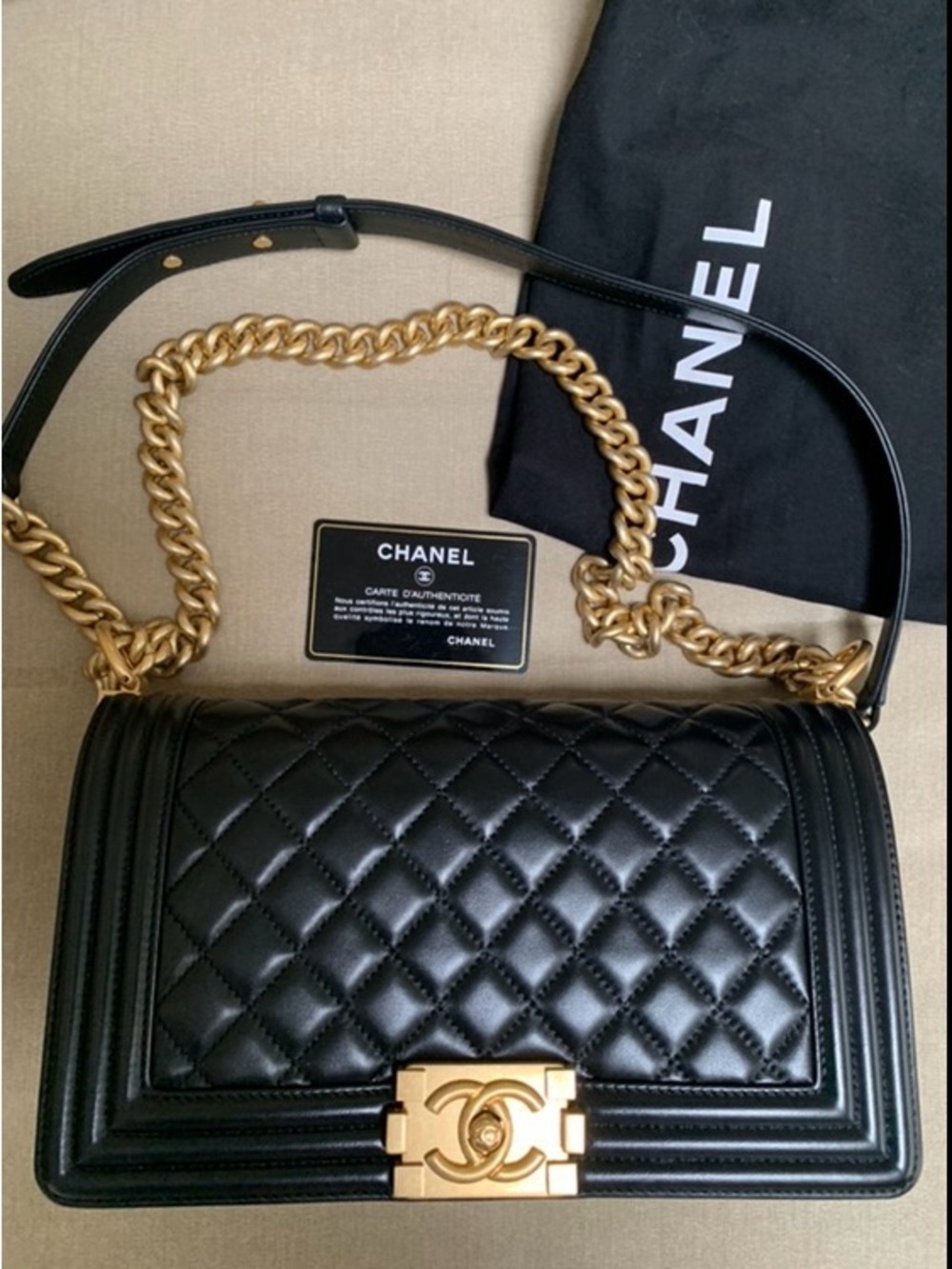 Boy CHANEL medium Quilted Leather Shoulder Bag with Gold Chain and CC Lock
